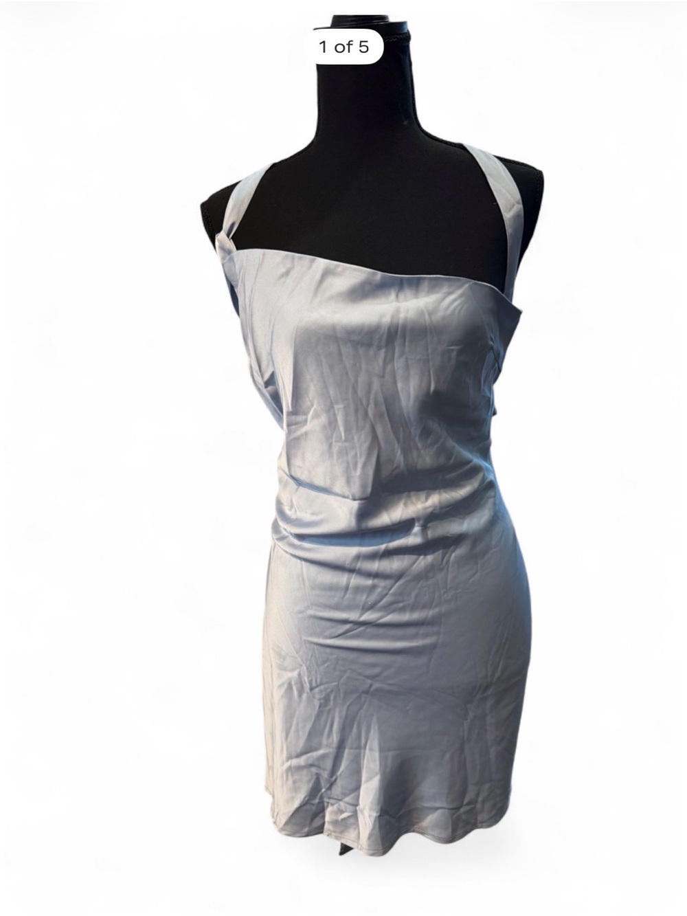 Peppermayo Silver Satin Halter Mini Dress